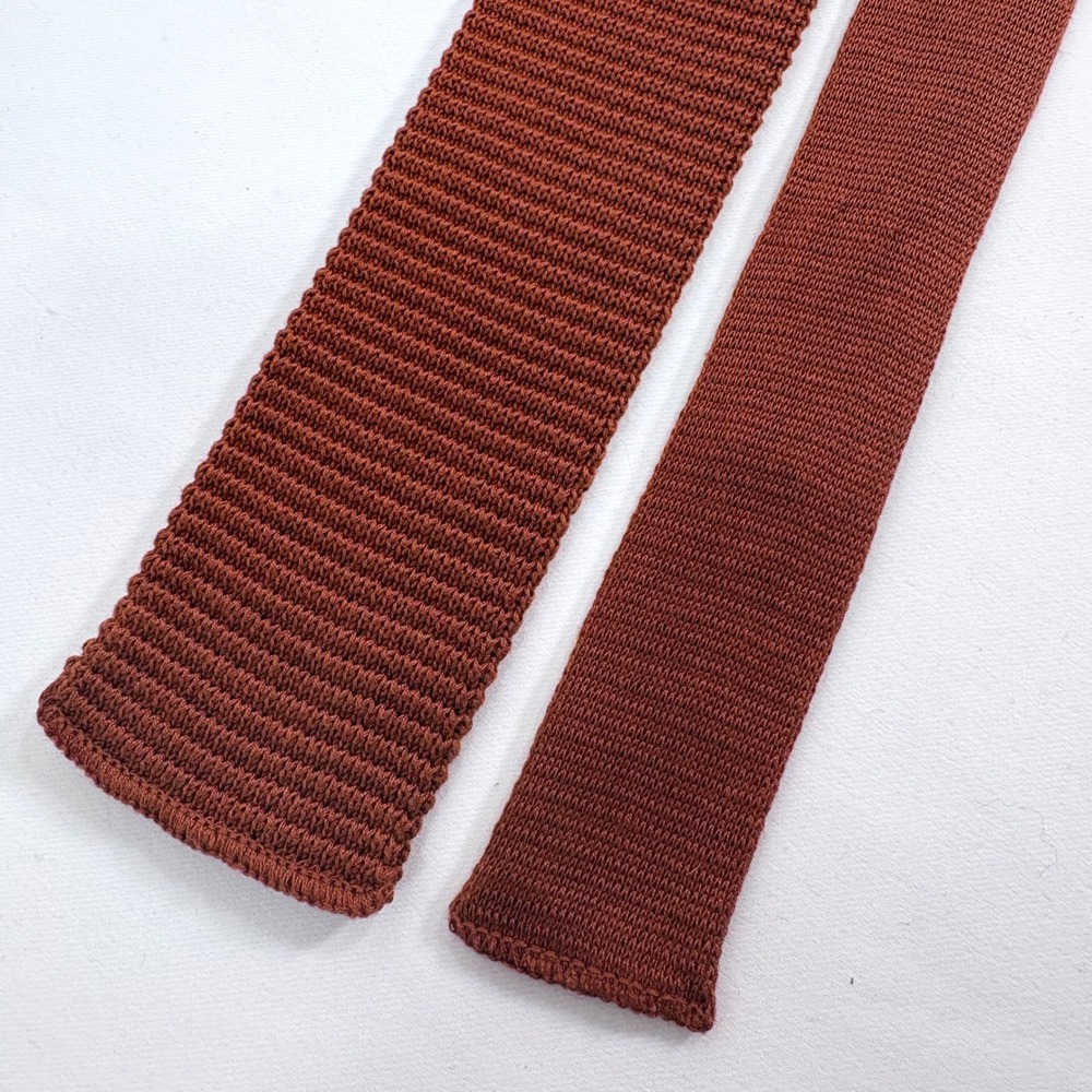 Rooster Foley's Knit Tie Rust Brown Cotton Lisle Square End Vintage Mens